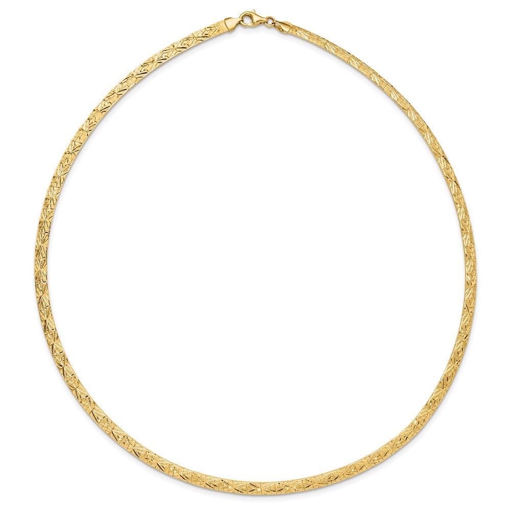 14k Flat 4mm Fancy Diamond-cut Reversible to High Polished 17.25 inch Omega Necklace