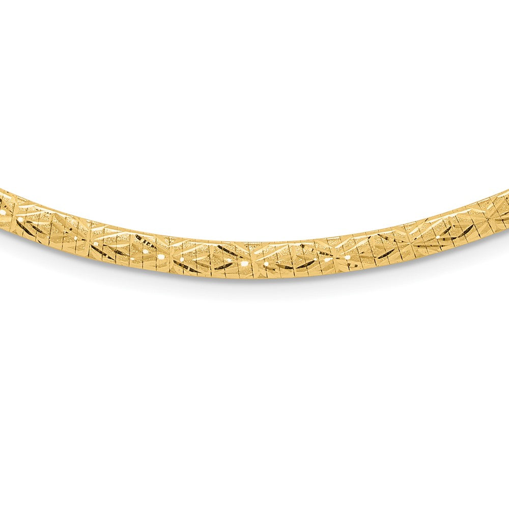 14k Flat 4mm Fancy Diamond-cut Reversible to High Polished 17.25 inch Omega Necklace