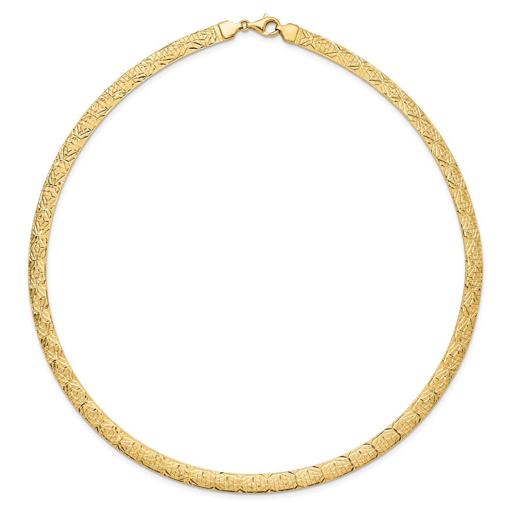 14k Flat 6mm Fancy Diamond-cut Reversible to High Polished 17.25 inch Omega Necklace