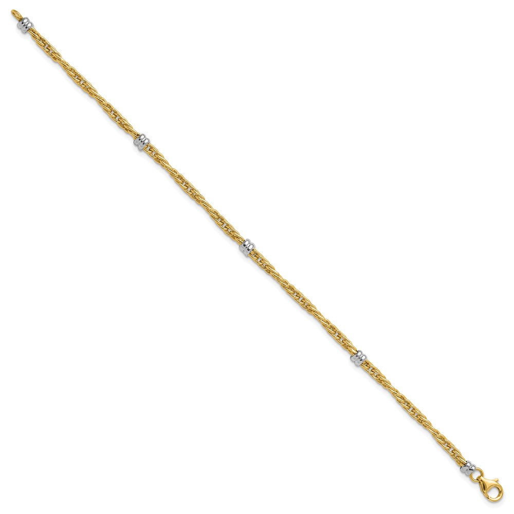 14K Two-tone Polished 3.6mm Fancy Beaded 5-Station 7.5 inch Bracelet