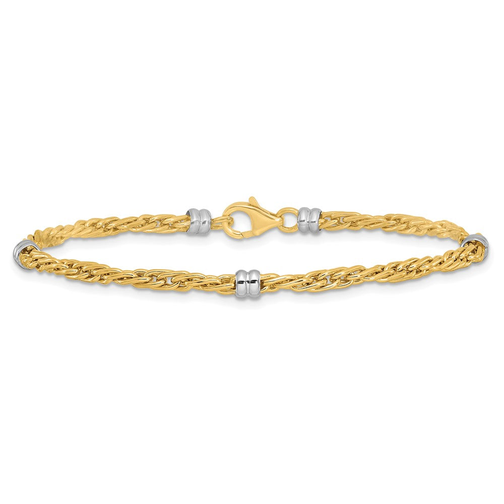 14K Two-tone Polished 3.6mm Fancy Beaded 5-Station 7.5 inch Bracelet