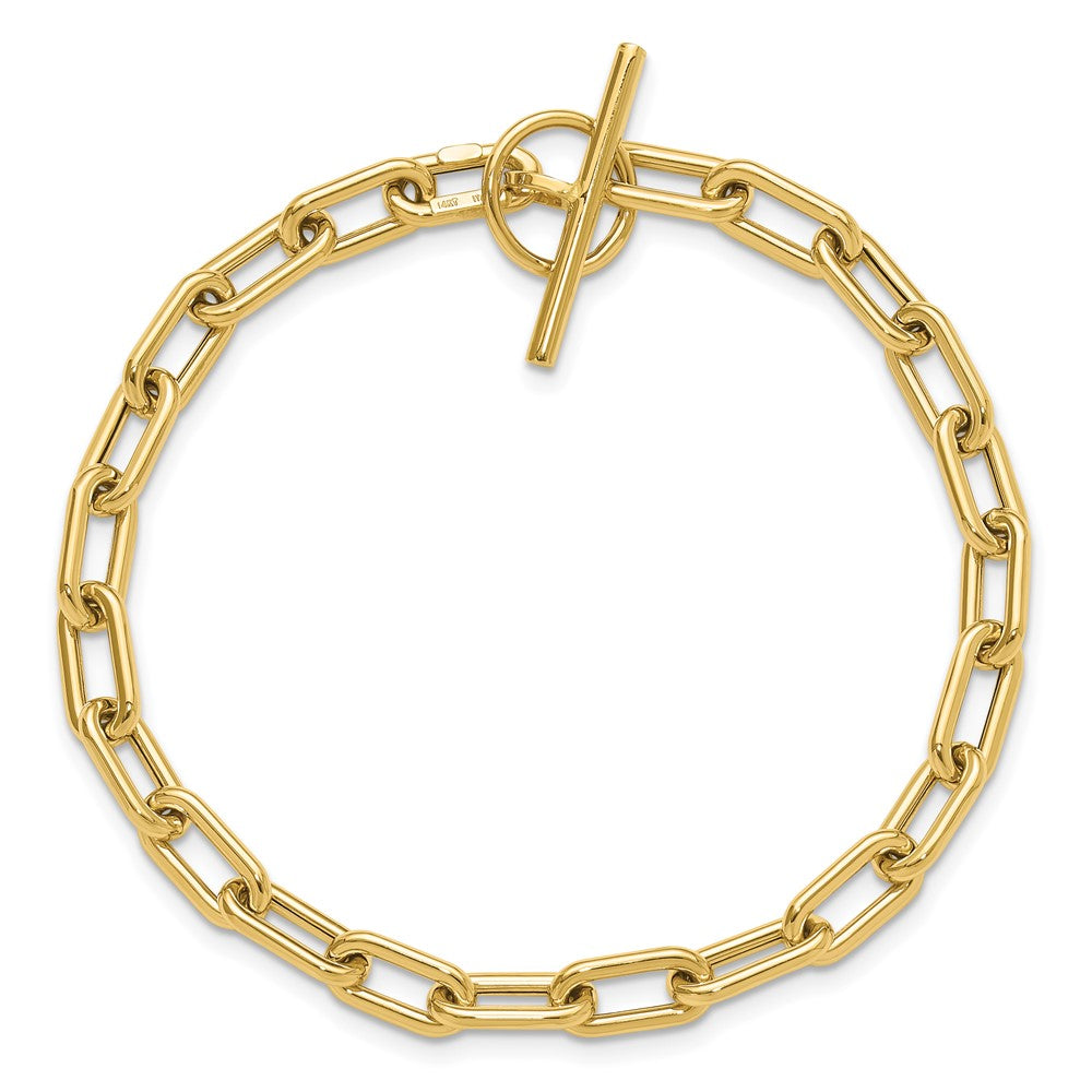14K Polished Fancy 5mm Oval Cable Link 7.5 inch Toggle Bracelet