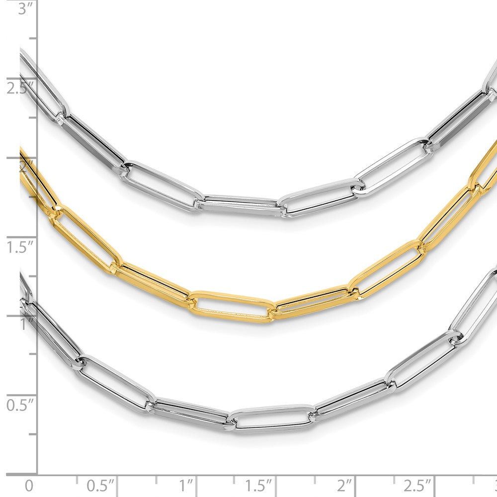 14K Two-tone Polished Fancy Paperclip Link 3-Strand Bib 18.25 inch Necklace