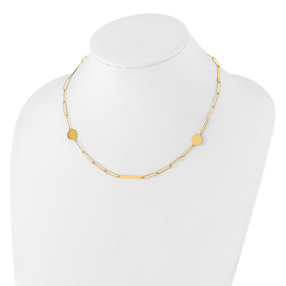 14K Polished Paperclip Link with Circles and Bars 18 inch Necklace
