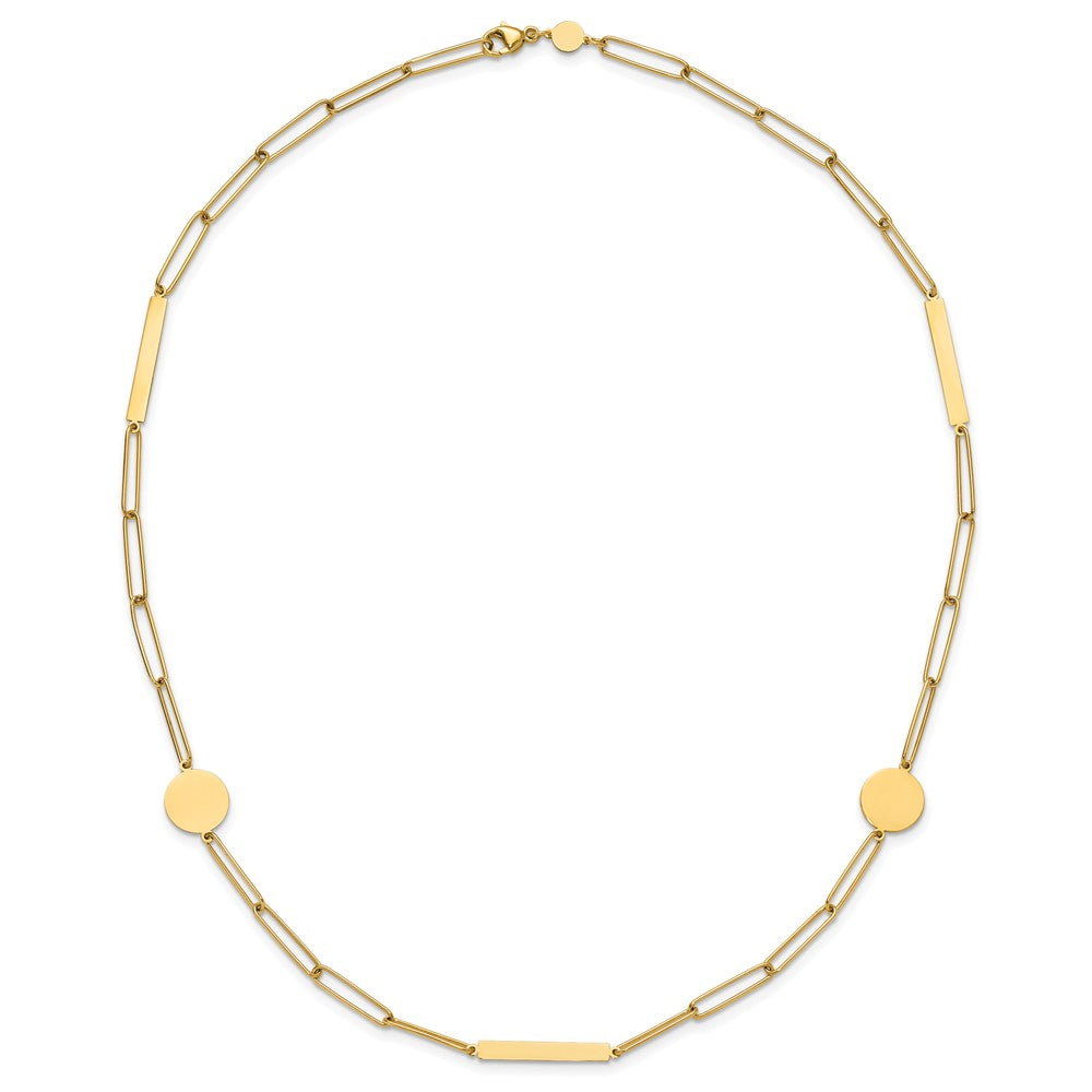 14K Polished Paperclip Link with Circles and Bars 18 inch Necklace