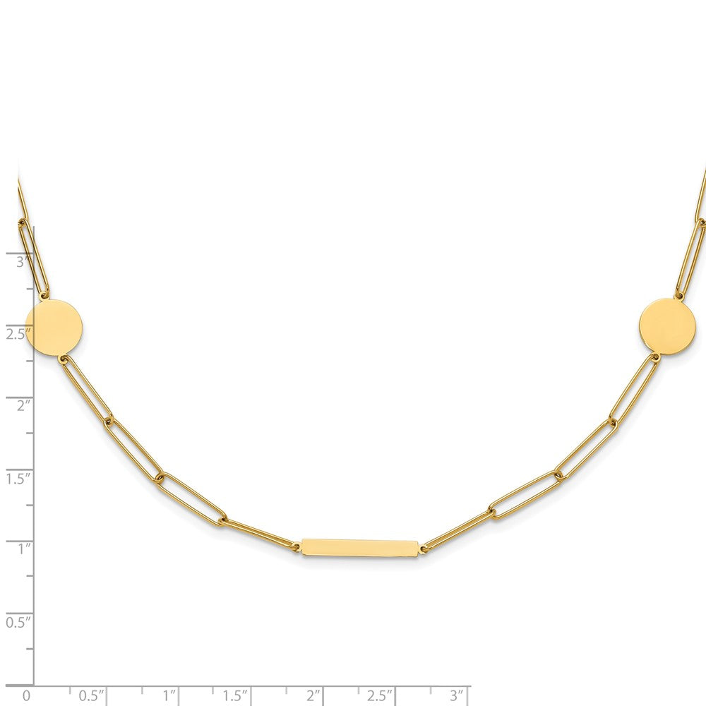 14K Polished Paperclip Link with Circles and Bars 18 inch Necklace
