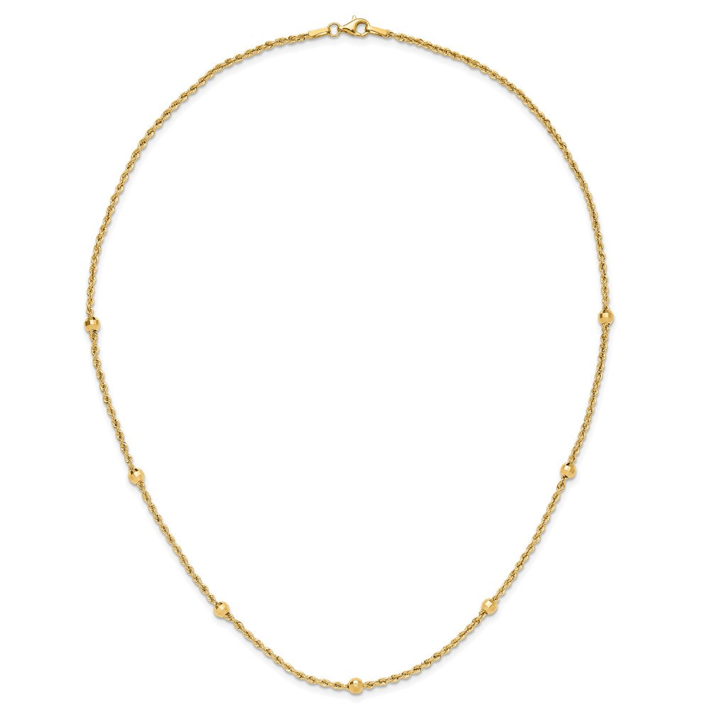 14k Mirror Beads and Diamond-cut Rope Chain 7-Station 18 inch Necklace