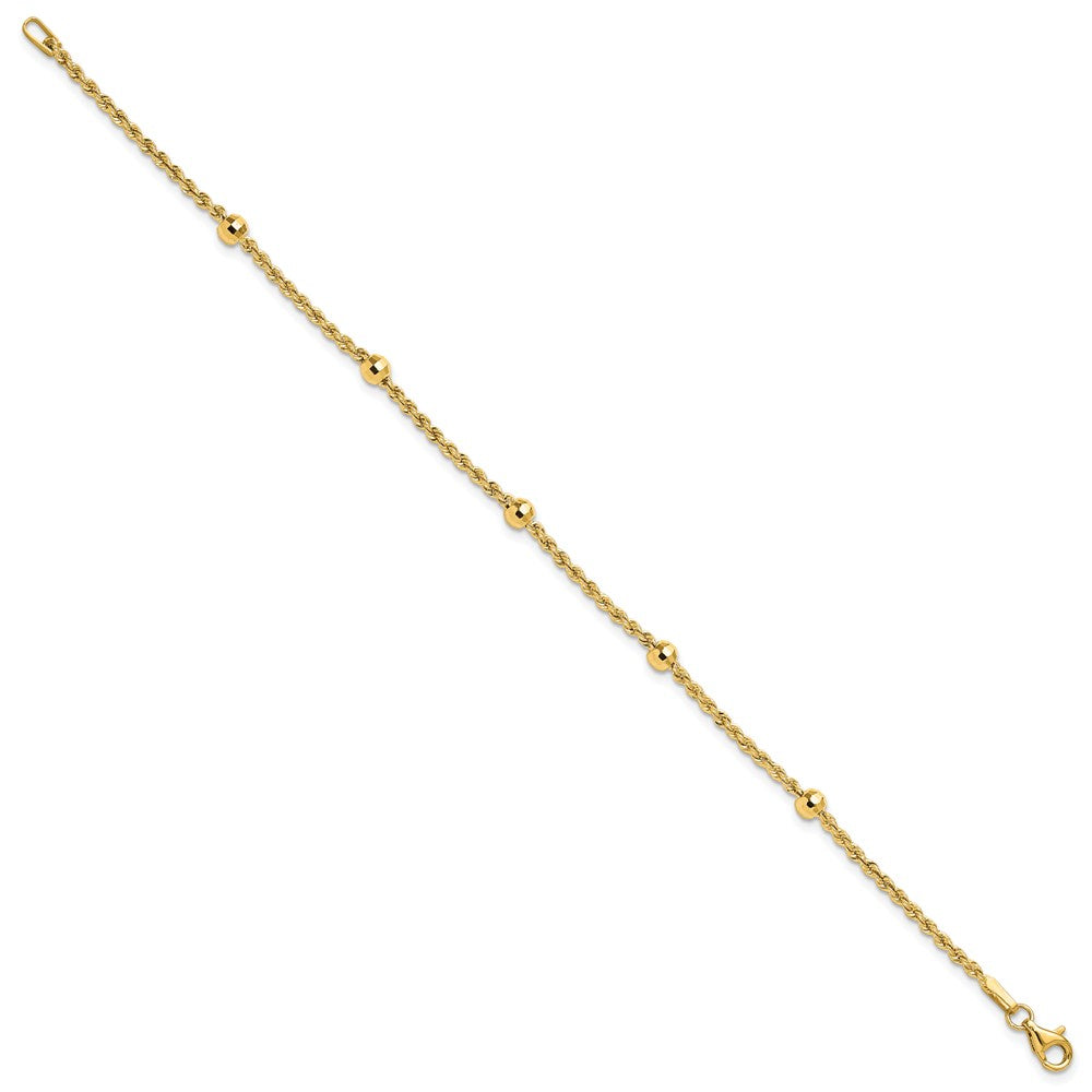 14k Mirror Beads and Diamond-cut Rope Chain 5-Station 7.5 inch Bracelet