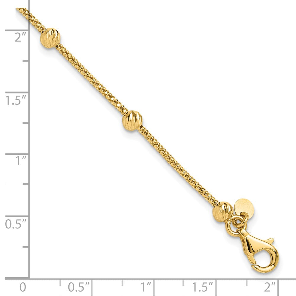 14K Polished Diamond-cut Beads and Mesh Chain 7.5 inch Bracelet