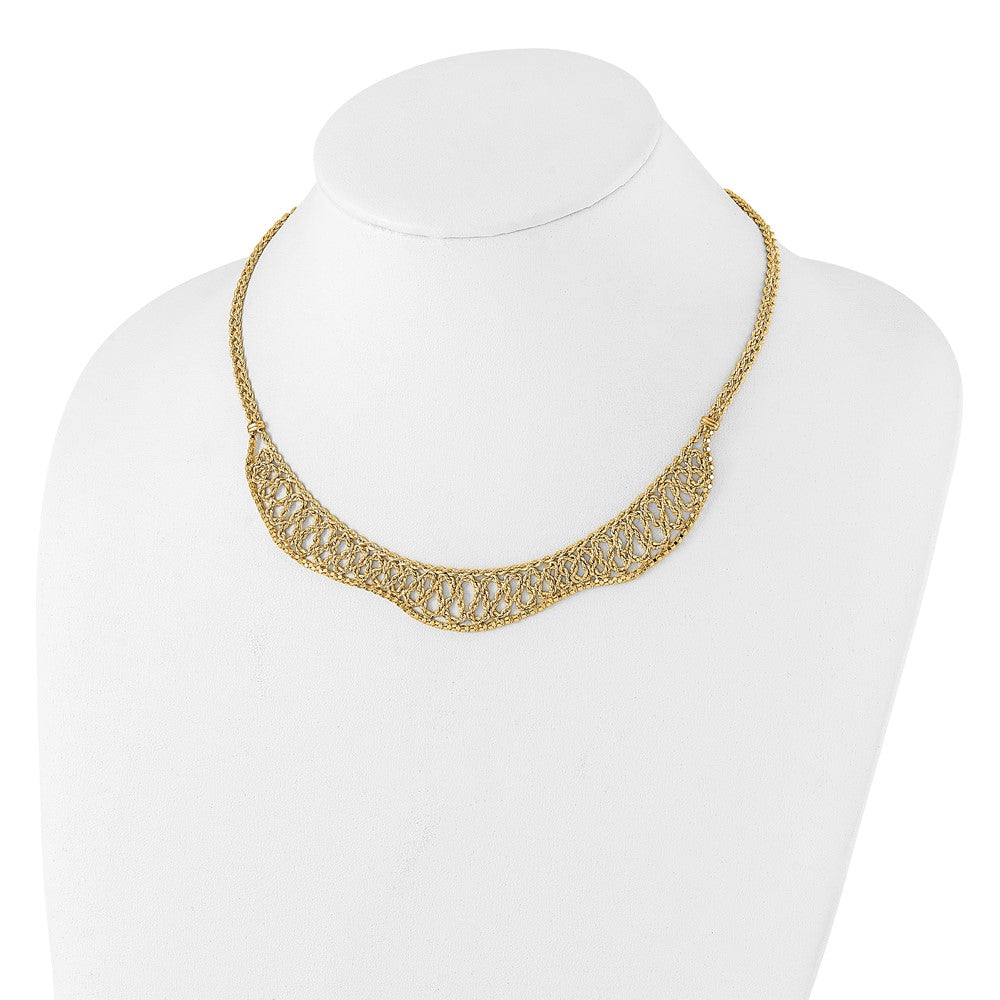 14K Diamond-cut Braided Rope Chain Fancy Front Drape 17.25 inch Necklace