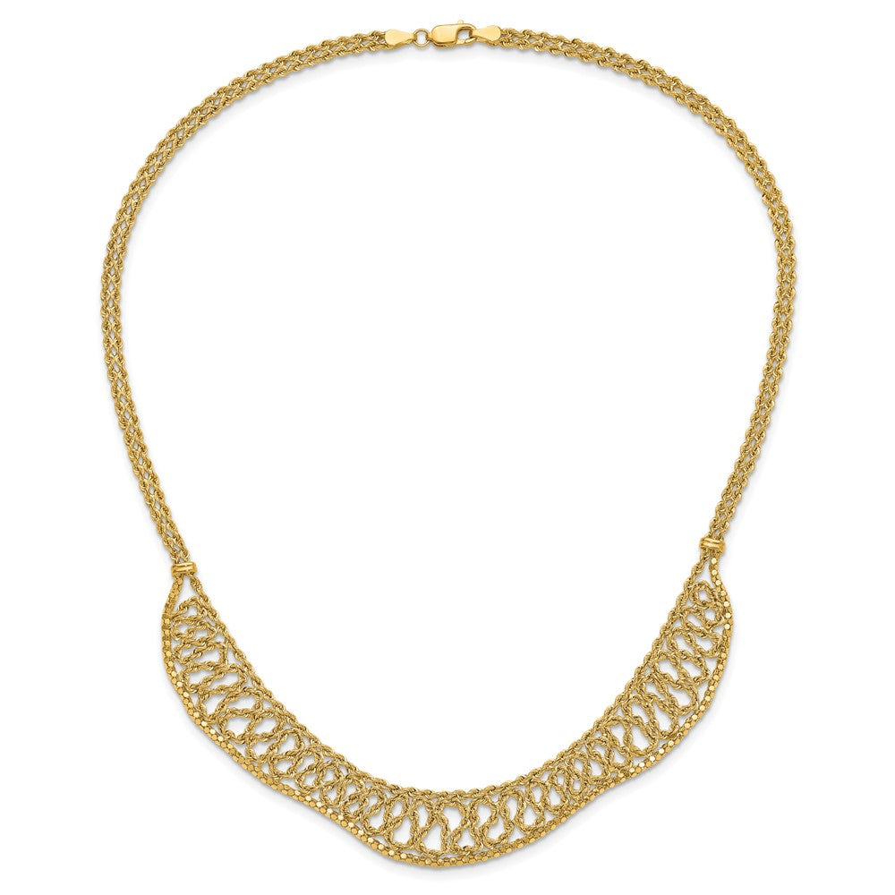 14K Diamond-cut Braided Rope Chain Fancy Front Drape 17.25 inch Necklace