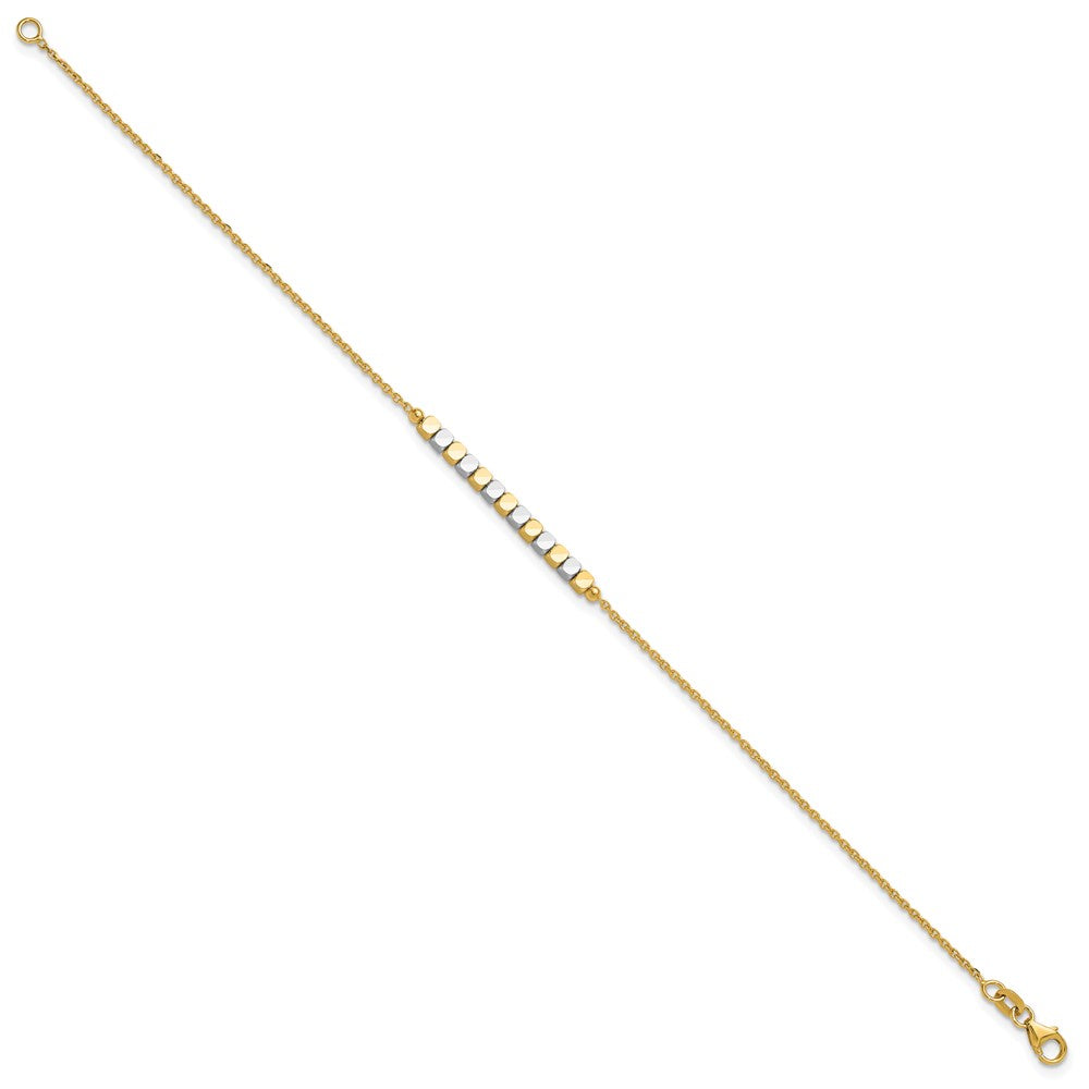 14K Two-tone Square Beaded 7.5 inch Bracelet