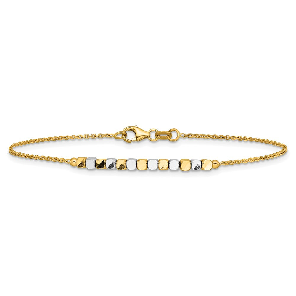 14K Two-tone Square Beaded 7.5 inch Bracelet