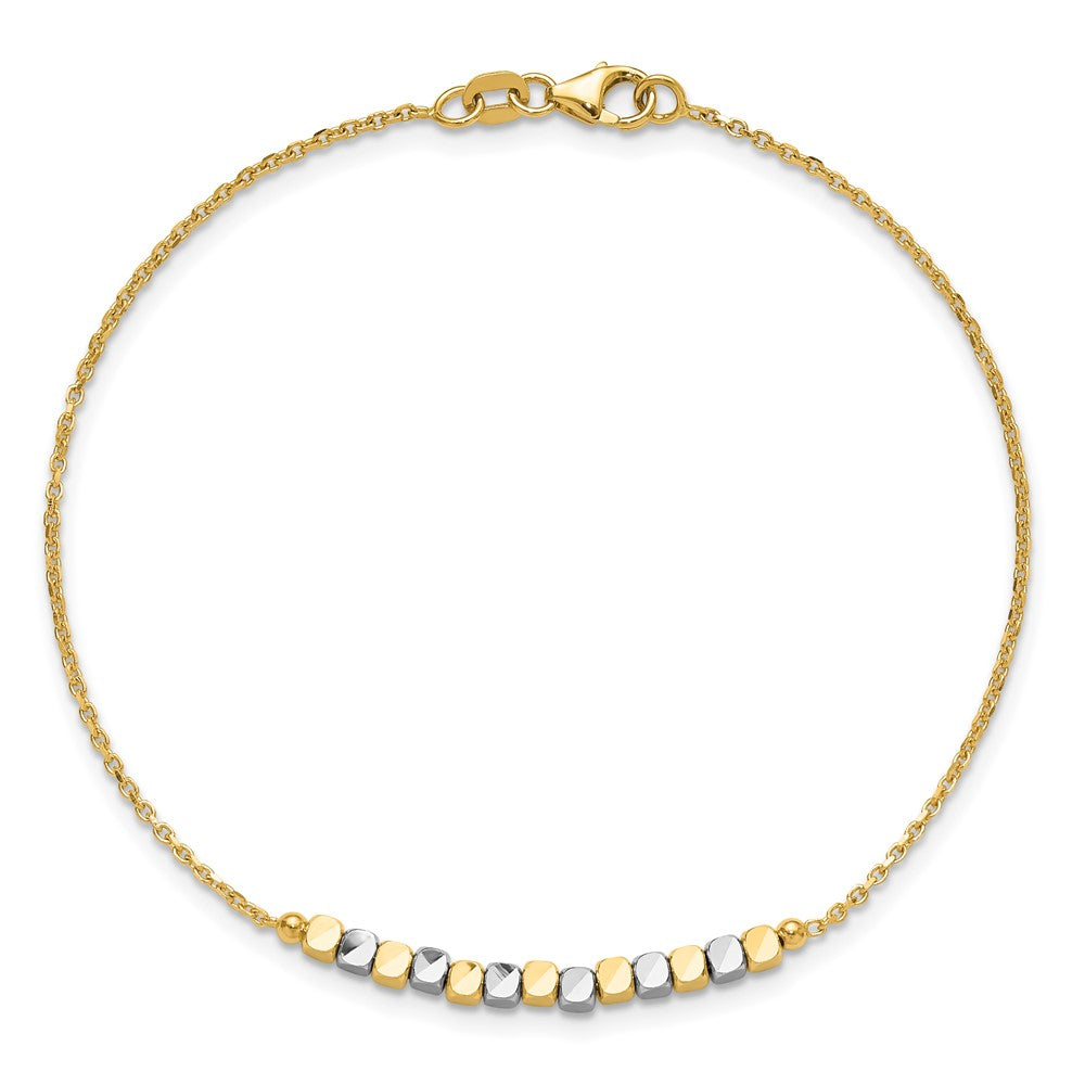 14K Two-tone Square Beaded 7.5 inch Bracelet