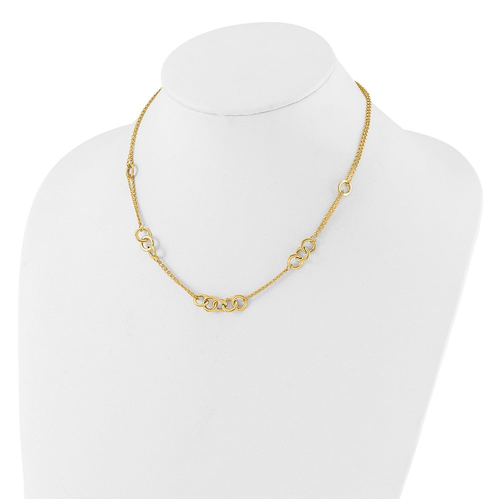 14K Polished Linked Circles with Chain 5-Station 17 inch Necklace