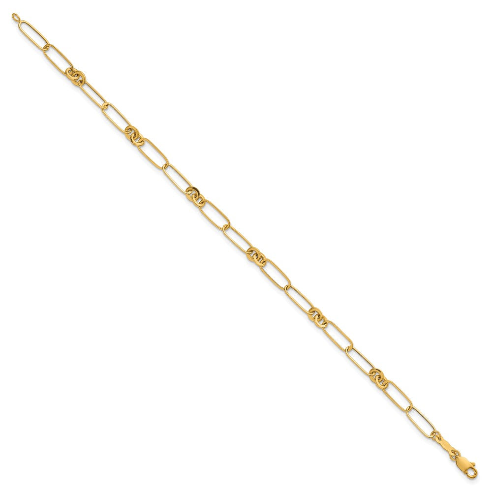 14k Polished Paperclip and Round Fancy Link 7.5 inch Bracelet