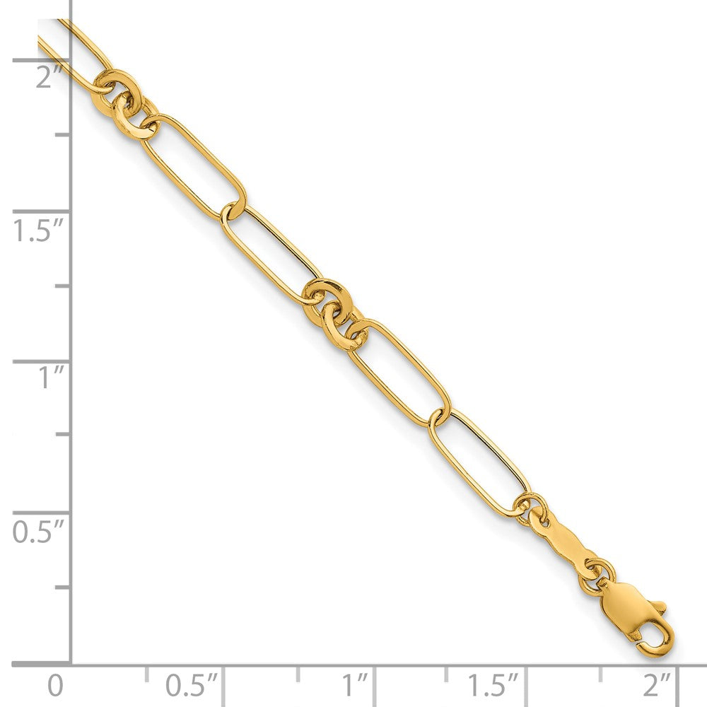 14k Polished Paperclip and Round Fancy Link 7.5 inch Bracelet