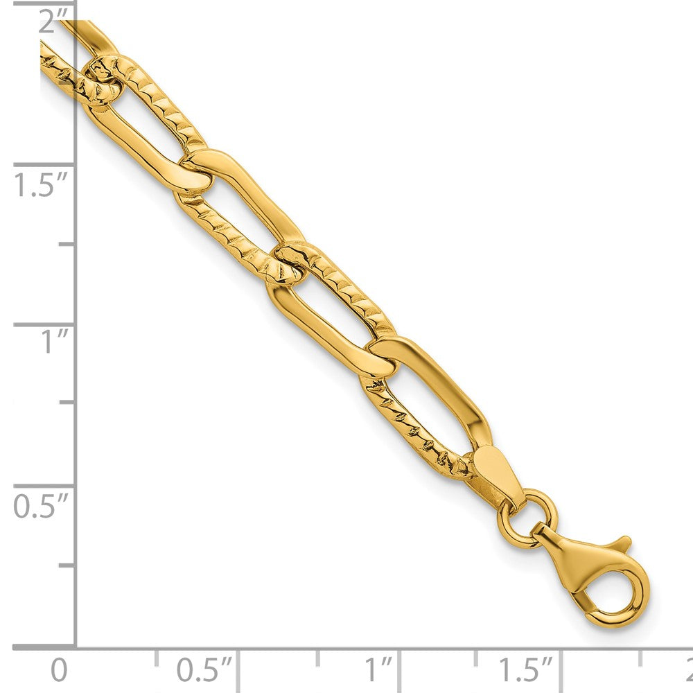 14k Polished and Textured Fancy Long Link 7.5 inch Bracelet