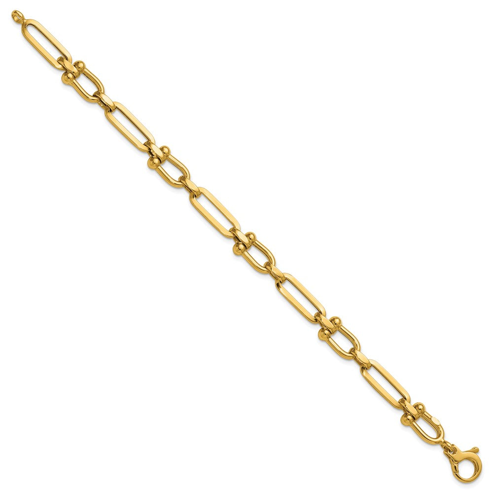 14k Polished 7.3mm Fancy Cable Link 7.75 inch Bracelet