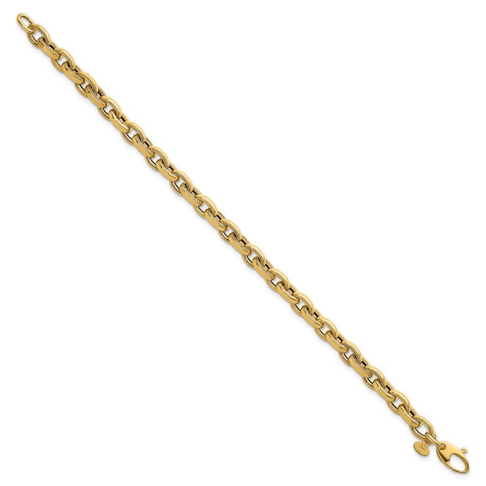 14k Polished Fancy Textured Oval Open Link 7.5 inch Bracelet