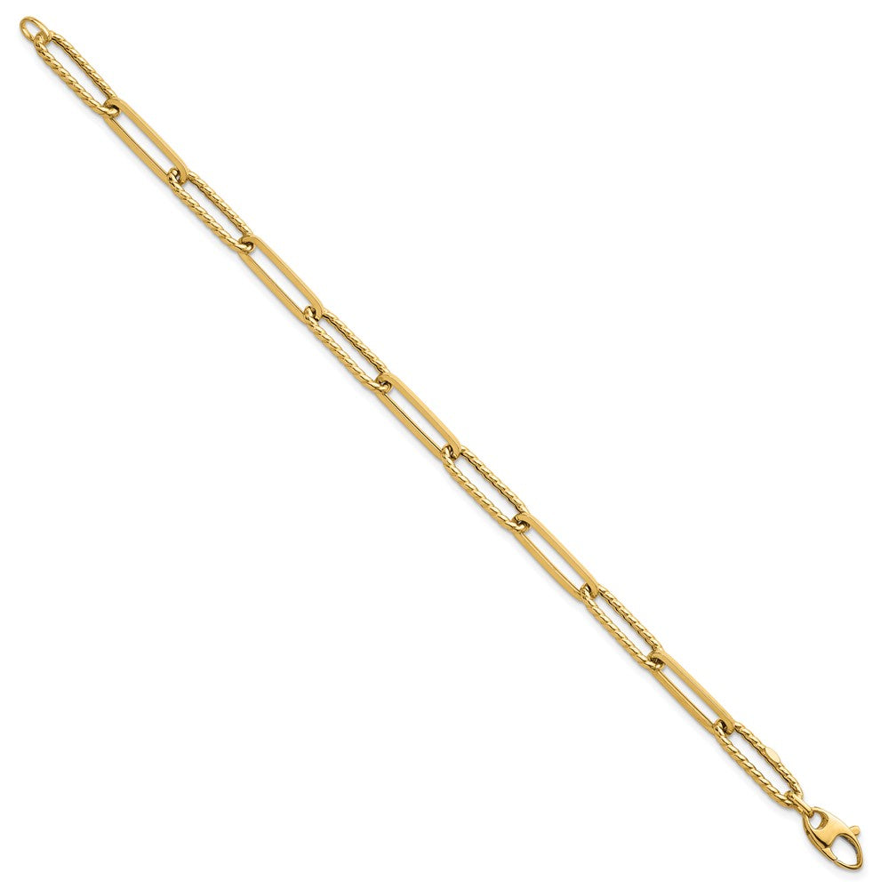 14k Polished and Twisted 6.4mm Paperclip Link 7.5 inch Bracelet