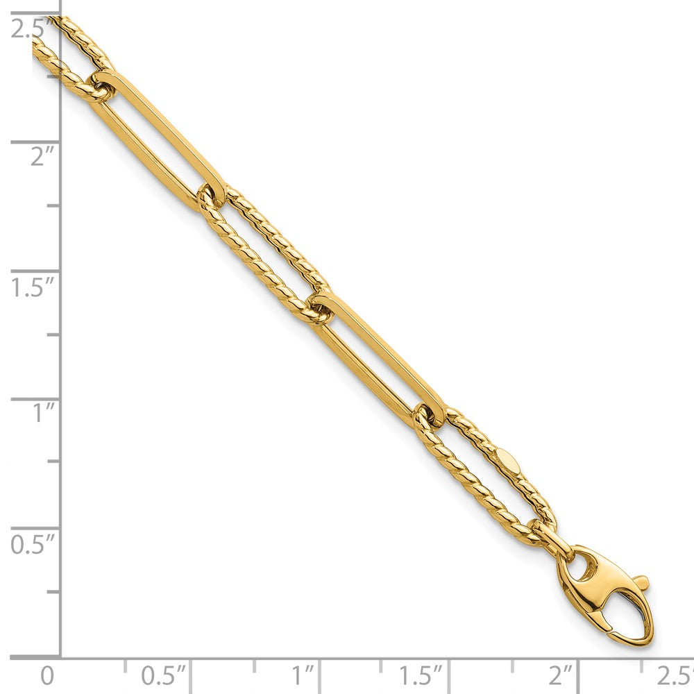 14k Polished and Twisted 6.4mm Paperclip Link 7.5 inch Bracelet
