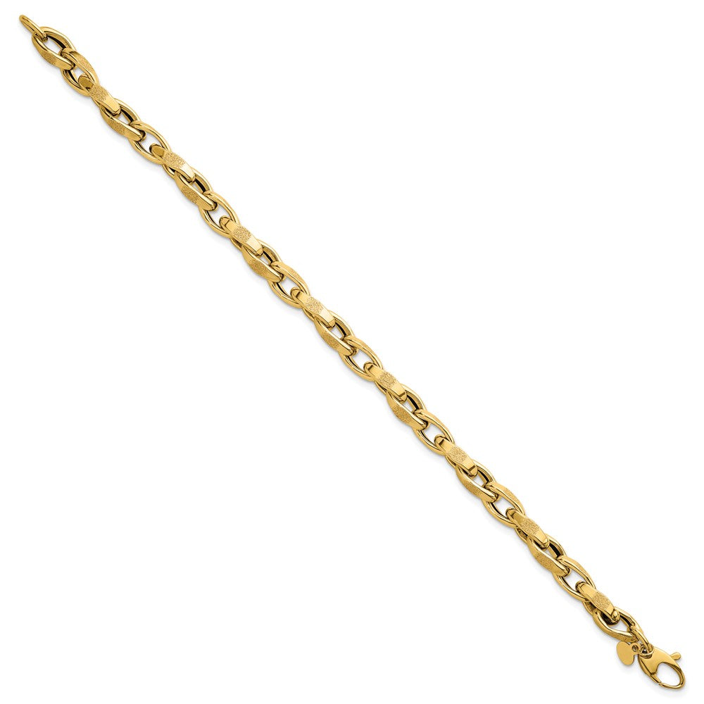 14k Polished Fancy Textured Oval Twisted Open Link 7.5 inch Bracelet