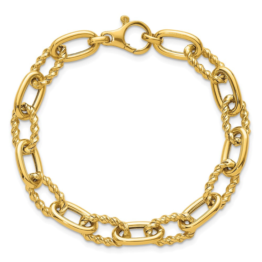 14K Polished 8mm Fancy and Twisted Oval Link 7.5 inch Bracelet