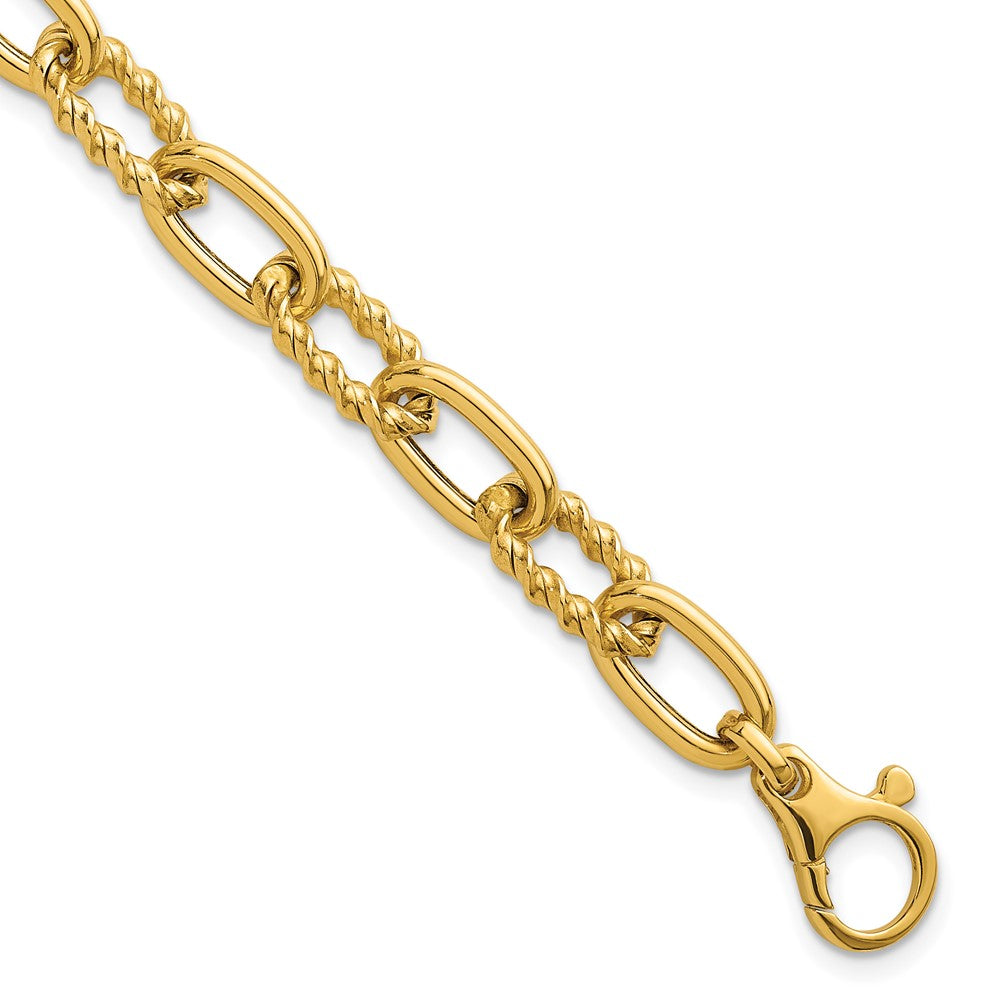14K Polished 8mm Fancy and Twisted Oval Link 7.5 inch Bracelet