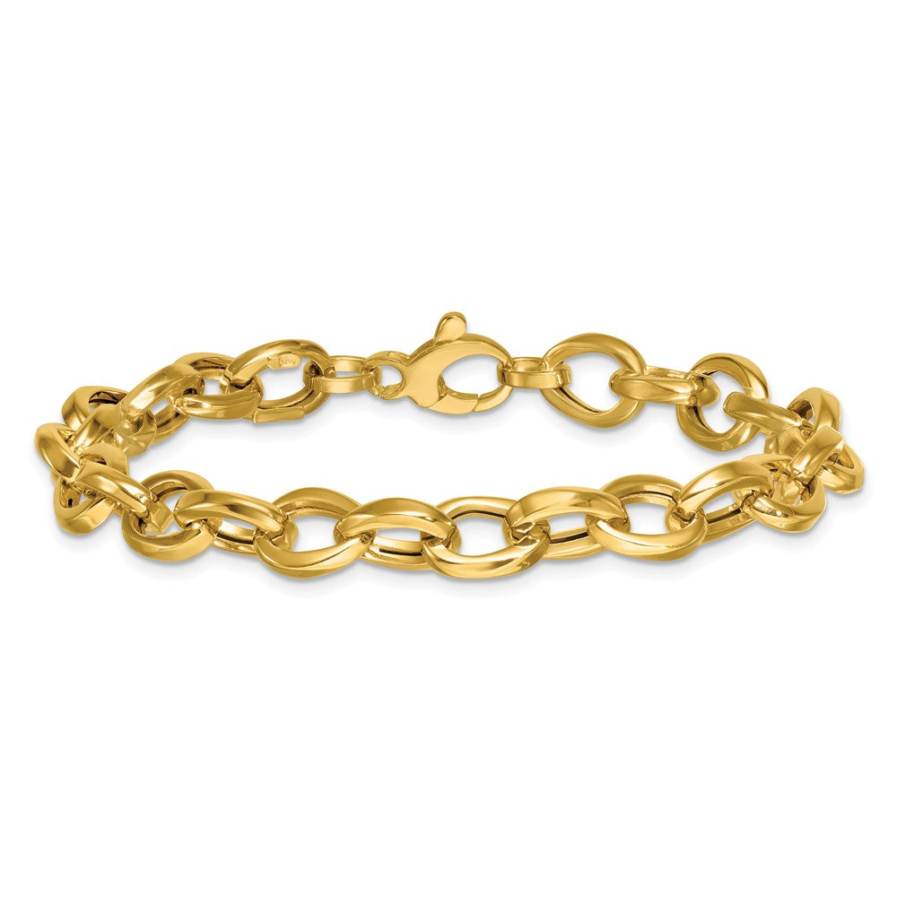14k Polished 7.8mm Fancy Oval Cable Link 7.5 inch Bracelet