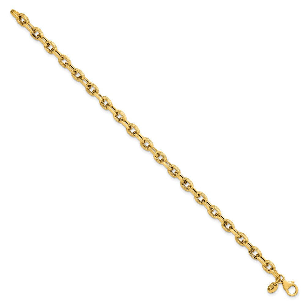 14k Polished and Textured 4.9mm Fancy Cable Link 7.5 inch Bracelet