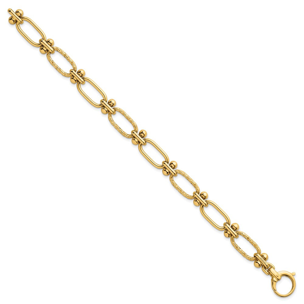 14k Polished 9mm Lightweight Oval Textured Fancy Link 8 inch Bracelet
