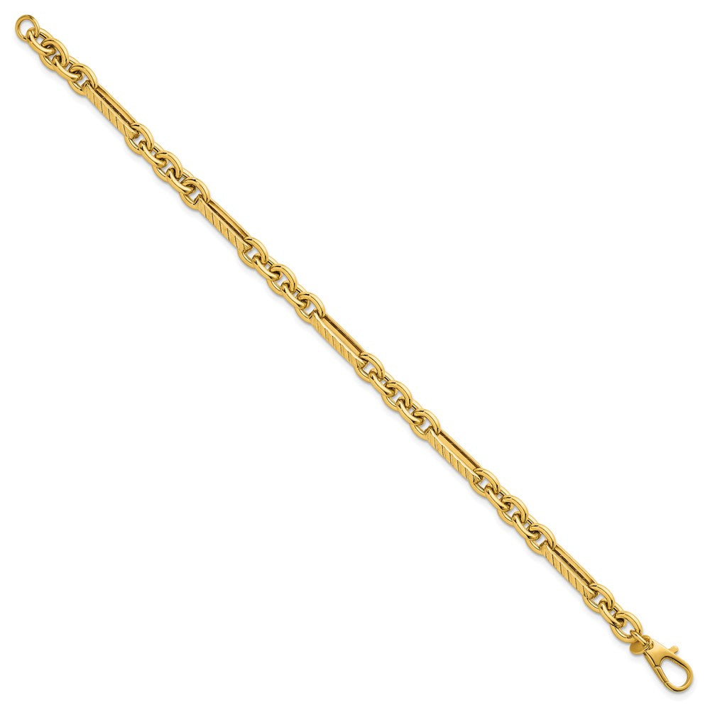 14k Polished and Textured 4.9mm Oval and Round Link 7.5 inch Bracelet