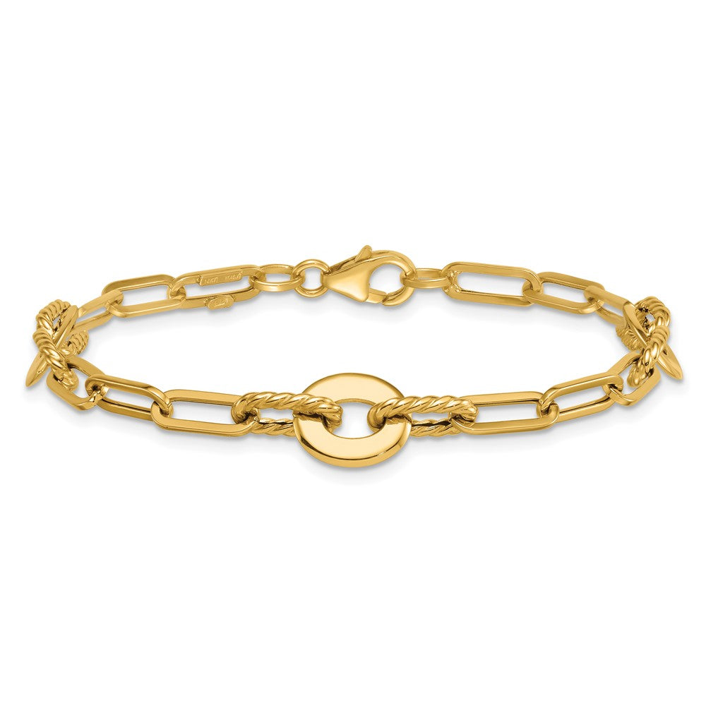 14k Polished and Twisted 9.2mm Open Link 7.5 inch Bracelet