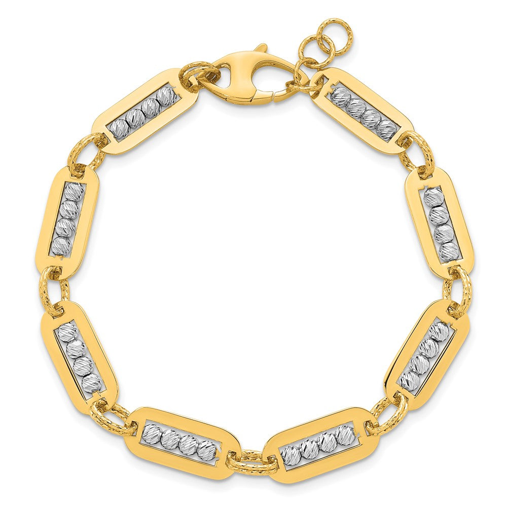 14K Two-Tone Polished Diamond-cut Bead 7.25 inch Bracelet Plus 0.5 inch Extender