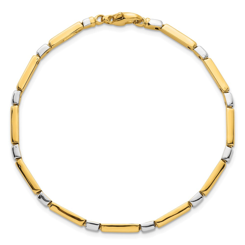 14k Two Tone Polished 4mm Fancy Bar Link 7.5 inch Bracelet