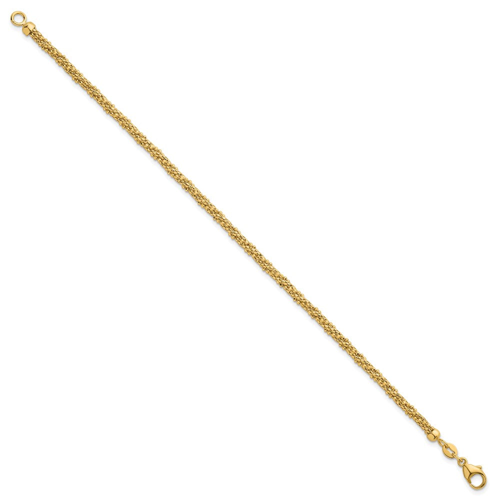 14k Polished and Textured 3mm Twisted Mesh Fancy Beaded 7.75 inch Bracelet
