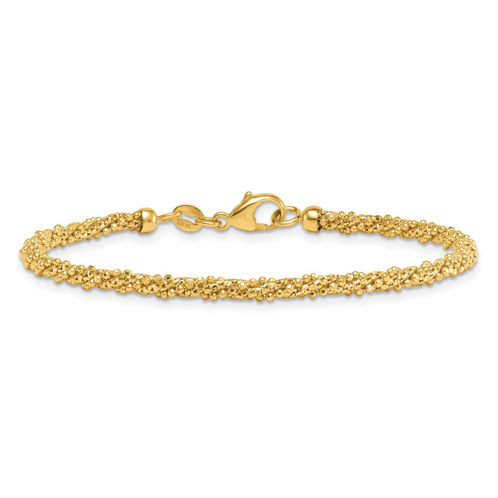 14k Polished and Textured 3mm Twisted Mesh Fancy Beaded 7.75 inch Bracelet