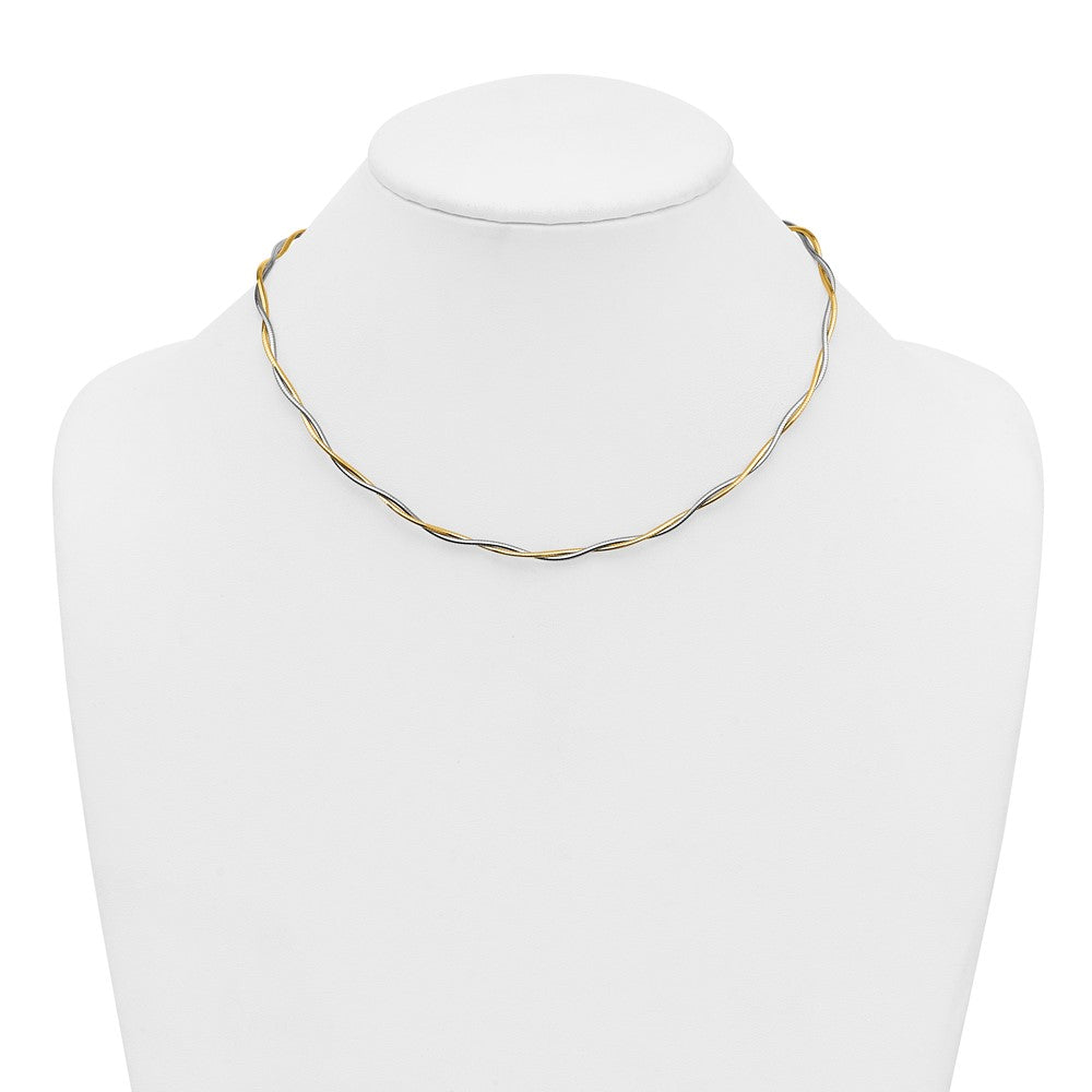 14k Two-tone Polished Twisted Round Omega 17 inch Necklace