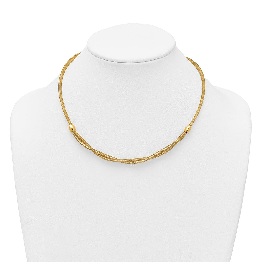 14k Polished Twisted with Beads 7mm Flexible Mesh 18 inch Necklace