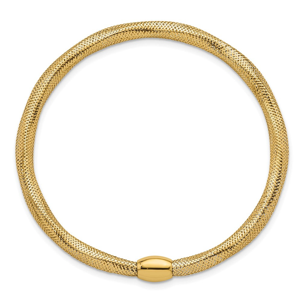 14k Polished 4.25mm Flexible Wavy Mesh with Bead Slip-on Stretch Bracelet