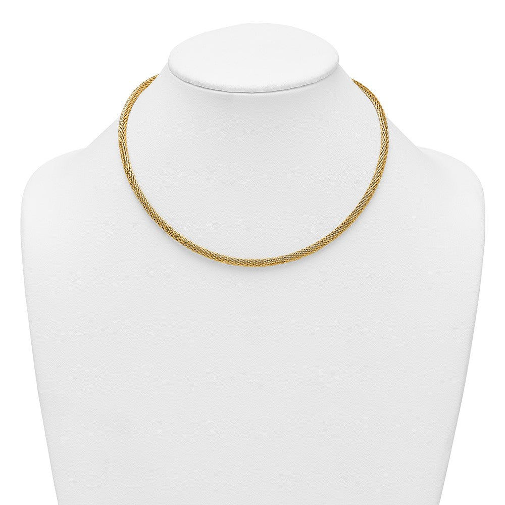 14k Polished and Diamond-cut Round Woven Wire 17 inch Necklace