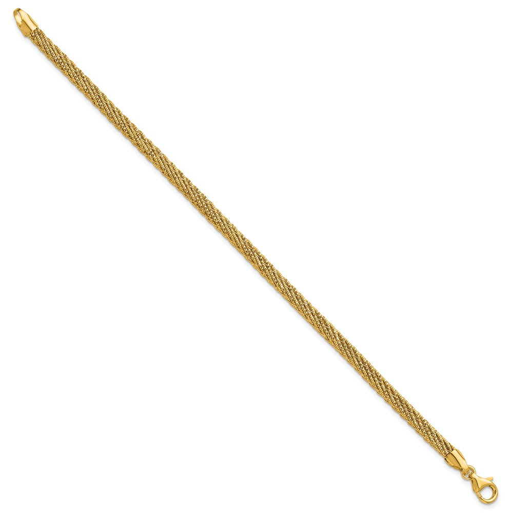 14k Polished and Diamond-cut Round Woven Wire 7.5 inch Bracelet