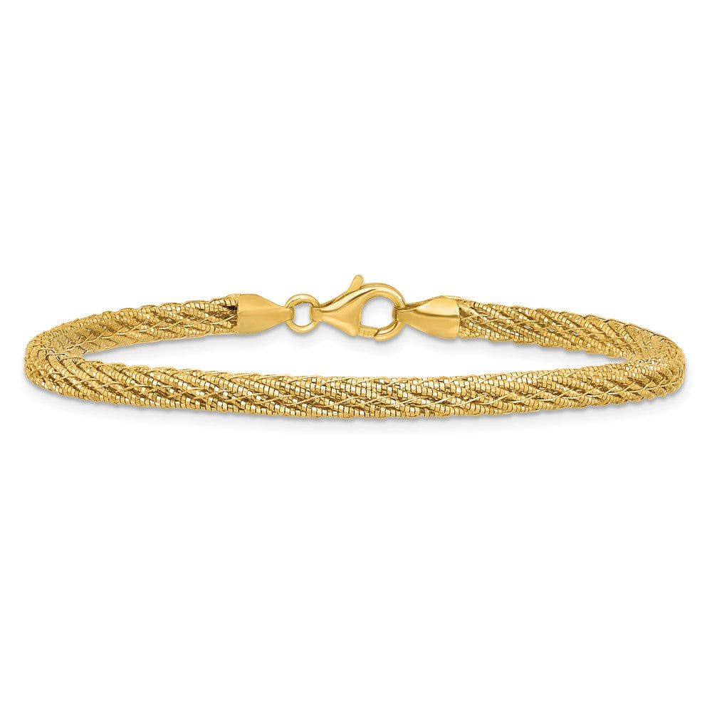 14k Polished and Diamond-cut Round Woven Wire 7.5 inch Bracelet