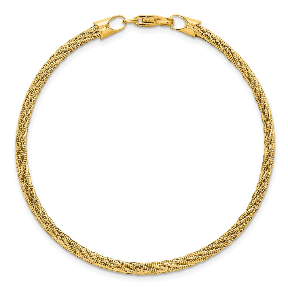 14k Polished and Diamond-cut Round Woven Wire 7.5 inch Bracelet