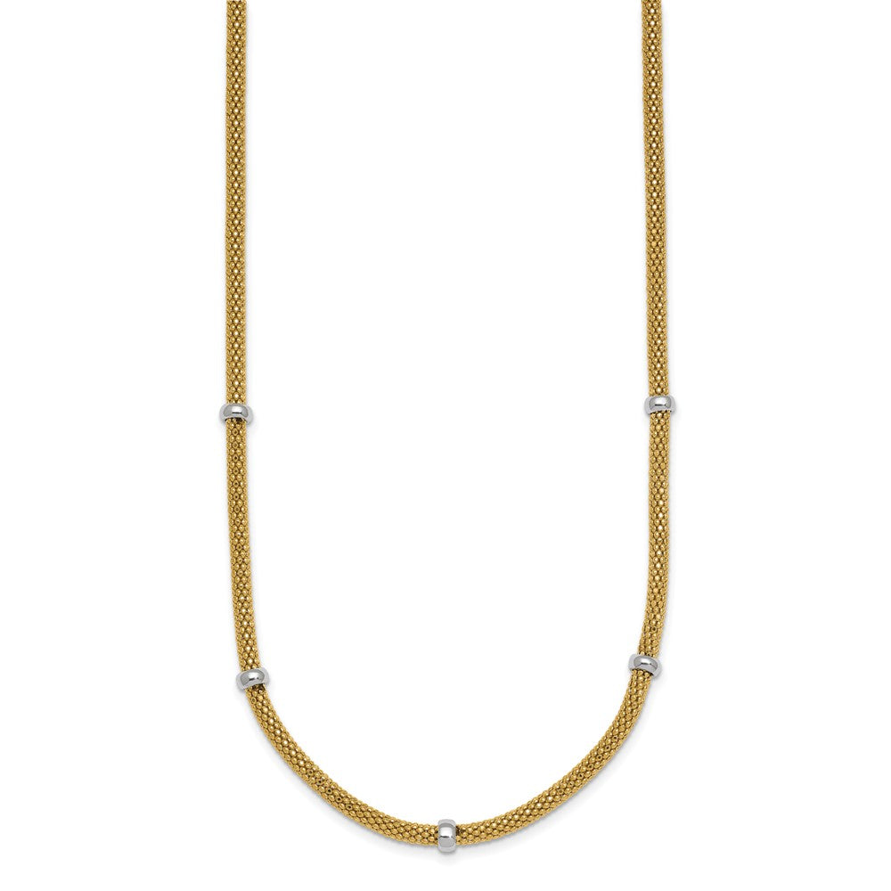 14k Two-tone Polished 7.5mm Fancy Mesh With Bead 18 inch Necklace