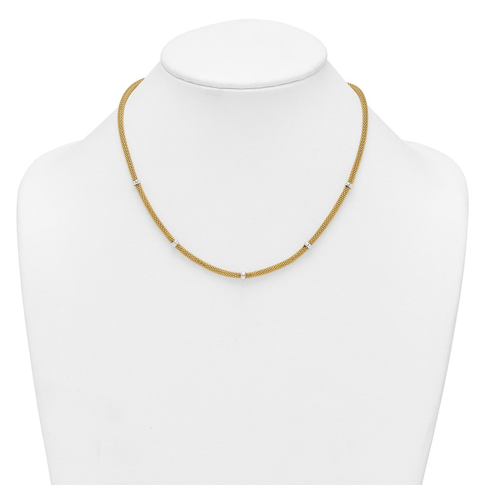 14k Two-tone Polished 7.5mm Fancy Mesh With Bead 18 inch Necklace