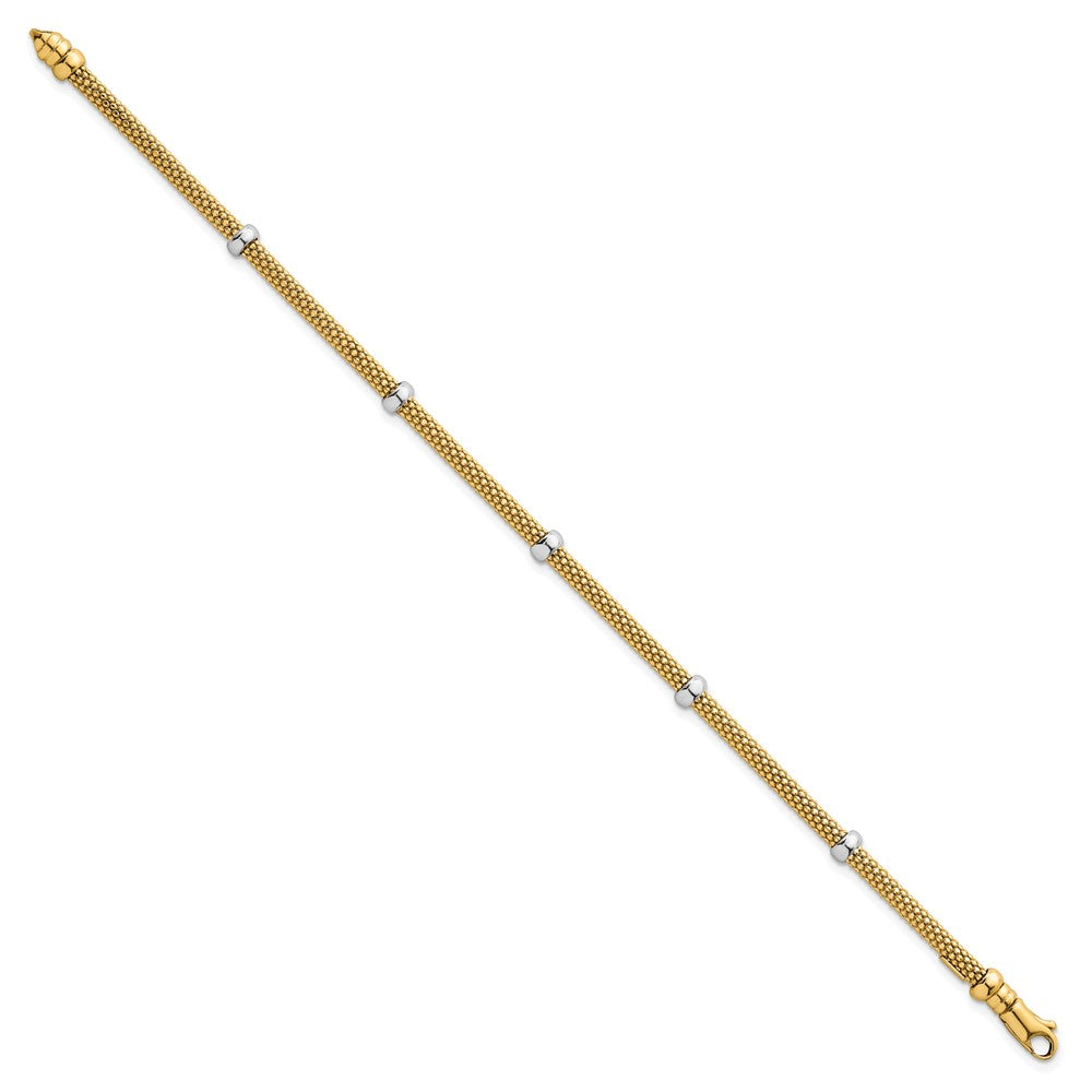 14k Two-tone Polished 7.5mm Fancy Mesh With Bead 7.25 inch Bracelet
