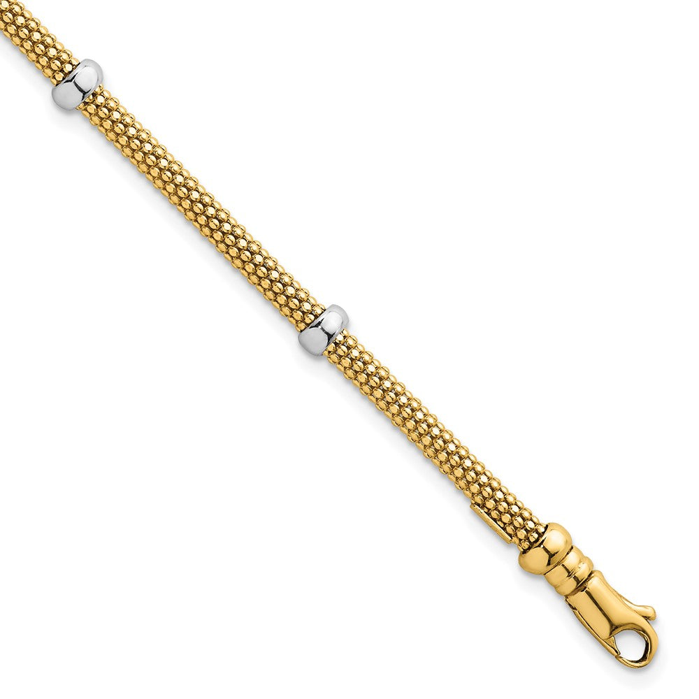 14k Two-tone Polished 7.5mm Fancy Mesh With Bead 7.25 inch Bracelet