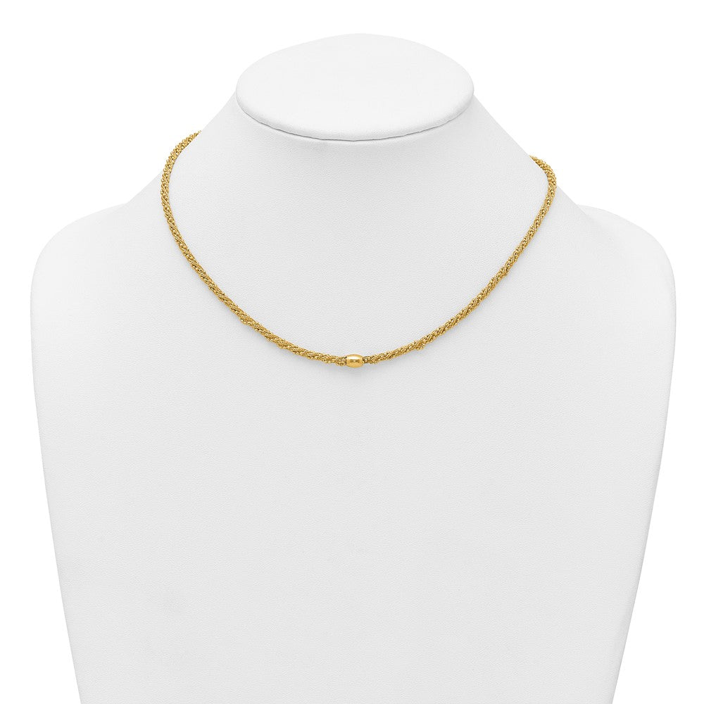 14k Polished and Textured Twisted with Bead 17 inch Necklace